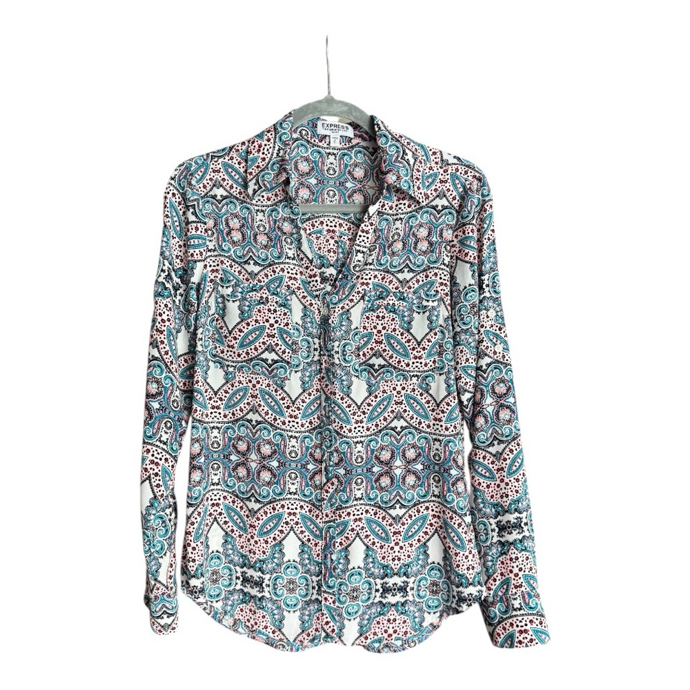 Express Portofino Shirt Women’s Small Paisley Slim Fit Button Down Blouse